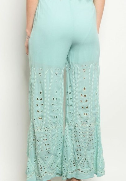 NWT Turquoise Eyelet Wide Leg Beach Pant - Picture 7 of 7